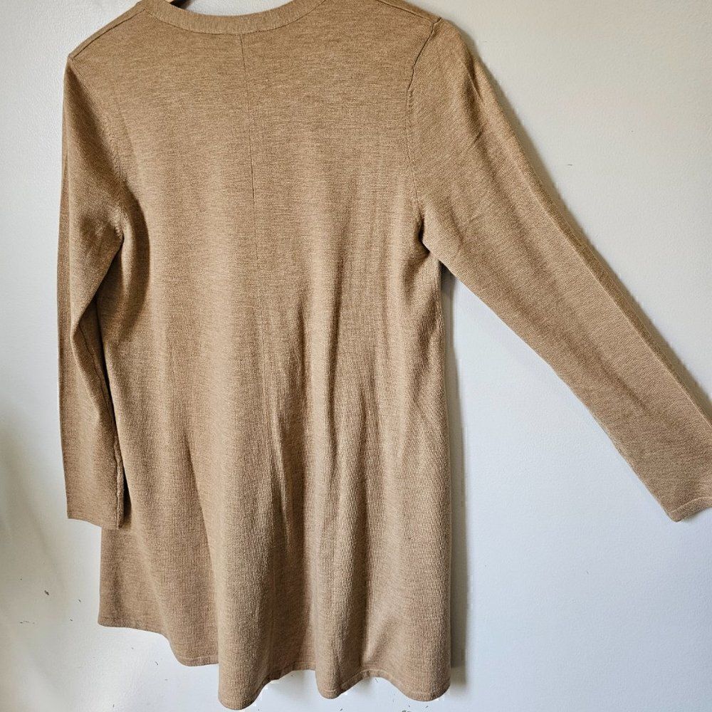 EUC J. JILL WOOL BLEND CAMEL/ TAN LONG SLEEVES V NECK BUTTON DOWN LONGLINE TOP S - Picture 7 of 12